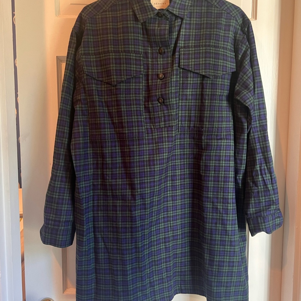 Sezane Plaid Shirt Jacket in Green and Blue